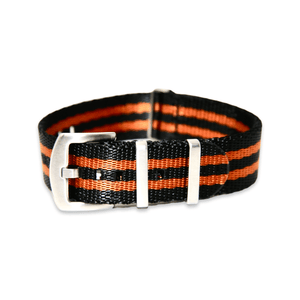 Premium Thick Woven Military Style Watch Strap - Black and Orange Stripes