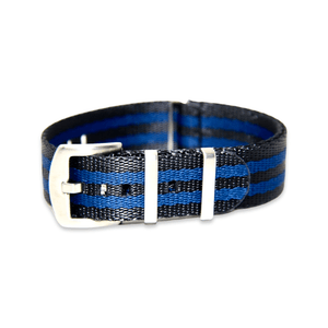Premium Thick Woven Military Style Watch Strap - Dark Grey Blue Stripes
