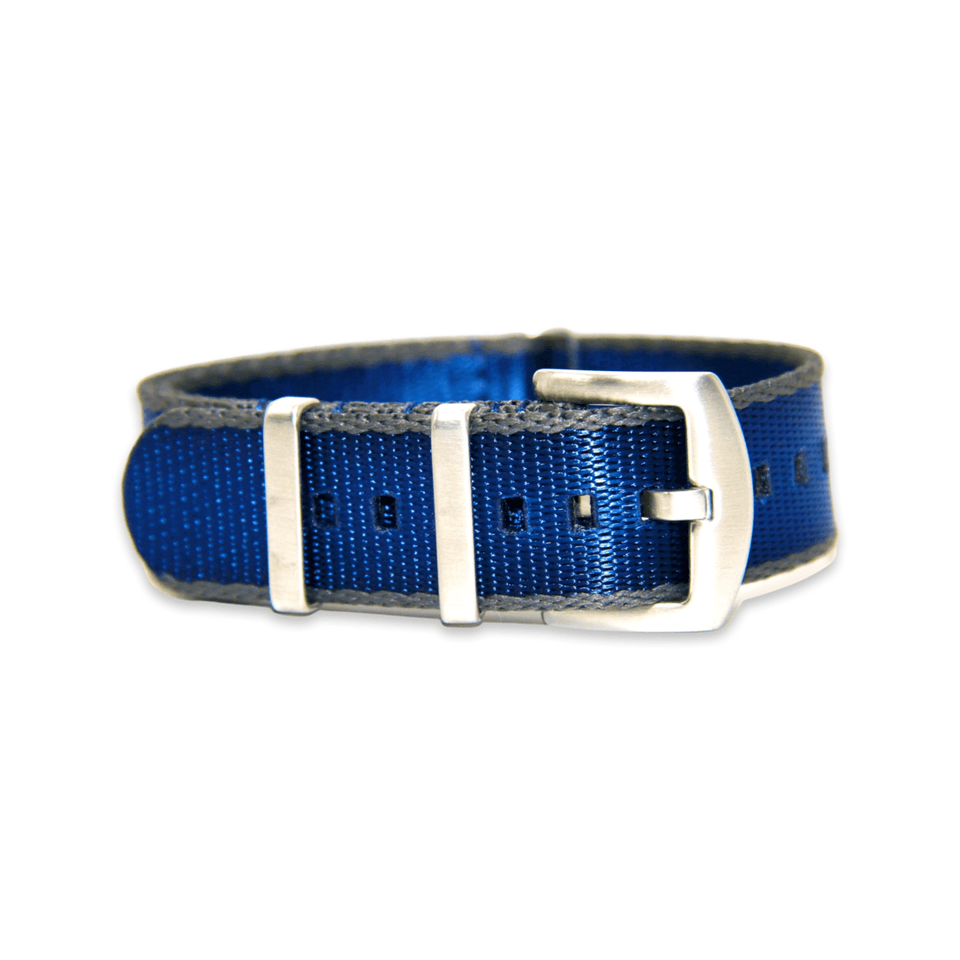 Premium Thick Woven Military Style Watch Strap - Grey and Majestic Blue