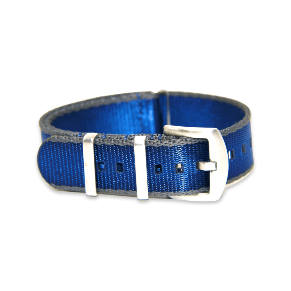 Premium Thick Woven Military Style Watch Strap - Grey and Majestic Blue