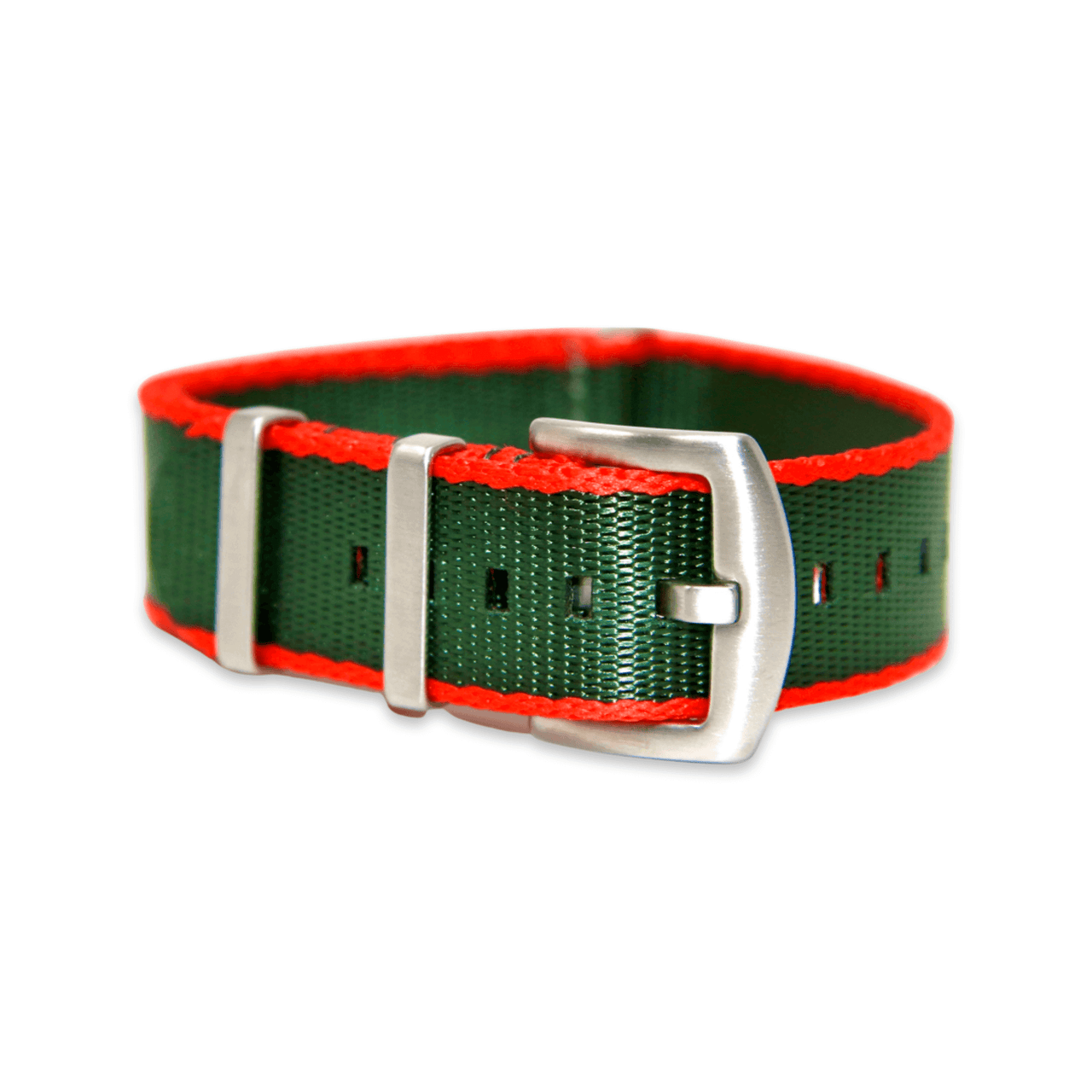 Premium Thick Woven Military Style Watch Strap - Red and Emerald Green