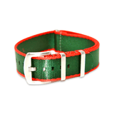 Premium Thick Woven Military Style Watch Strap - Red and Emerald Green