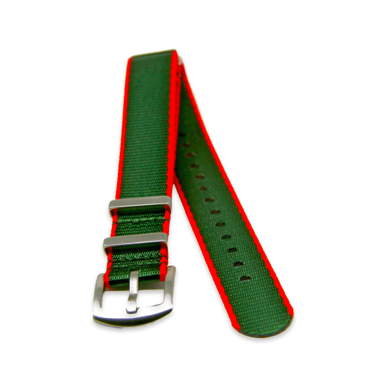 Premium Thick Woven Military Style Watch Strap - Red and Emerald Green