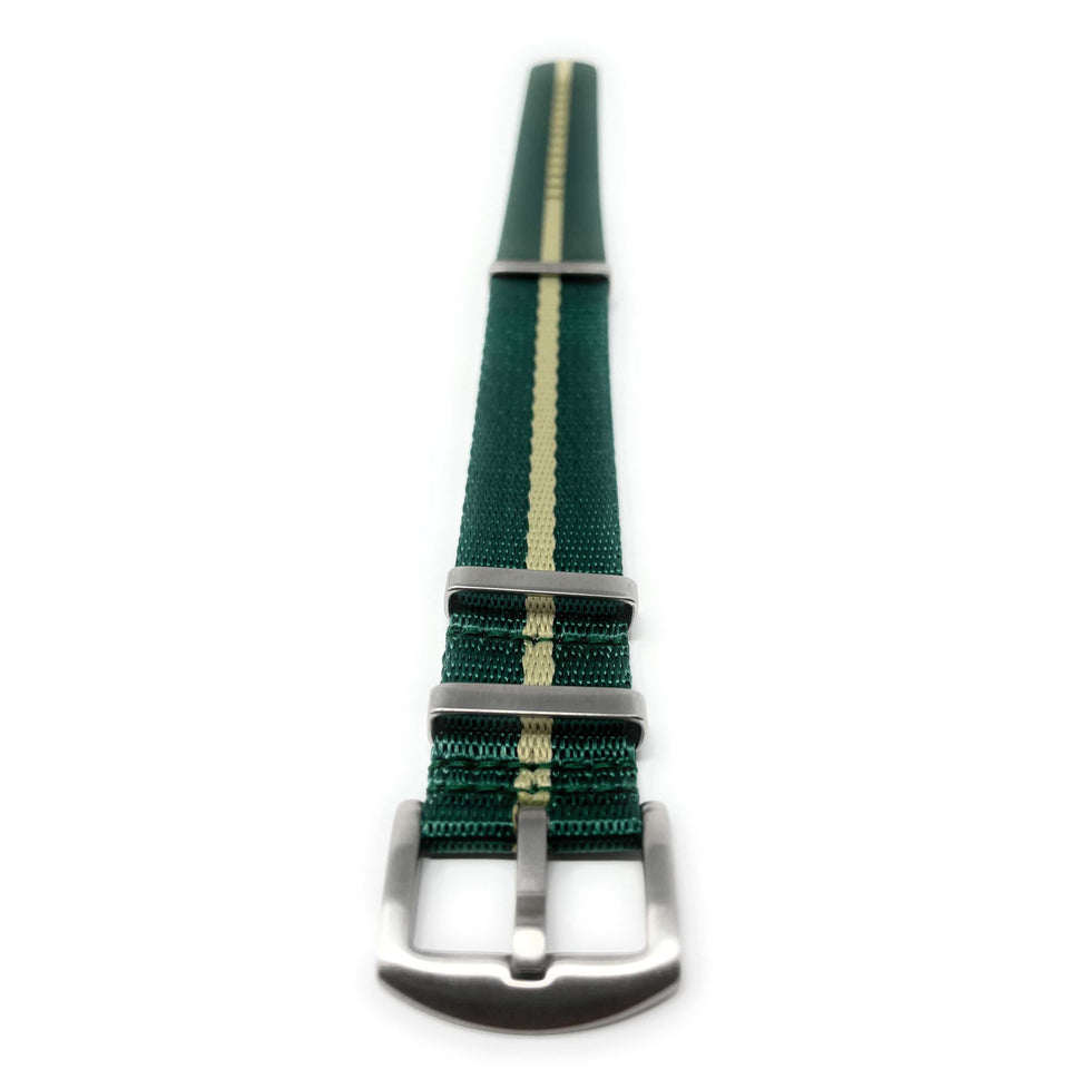 Premium Thick Woven Military Style Watch Strap - Emerald Green and Sand