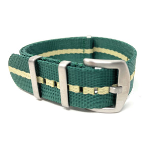 Premium Thick Woven Military Style Watch Strap - Emerald Green and Sand
