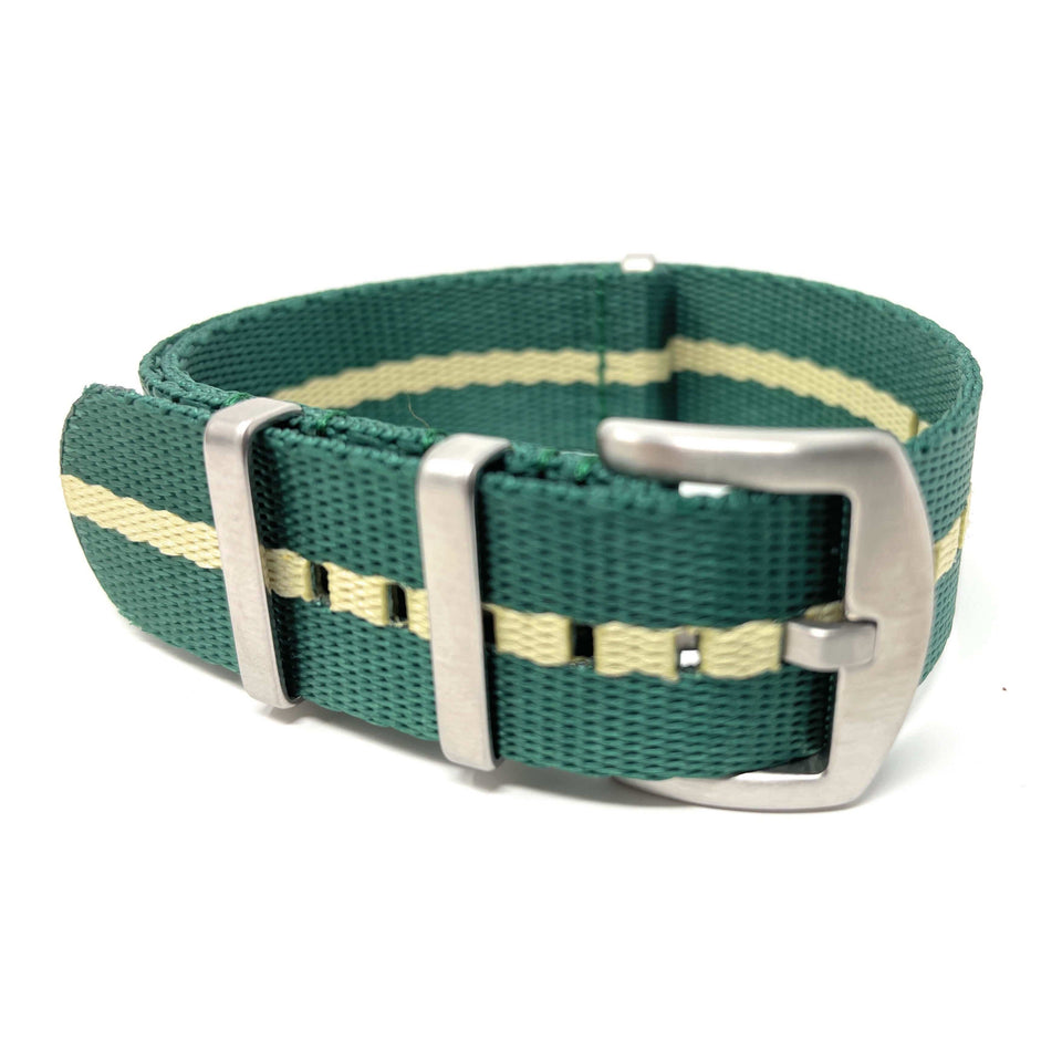 Premium Thick Woven Military Style Watch Strap - Emerald Green and Sand