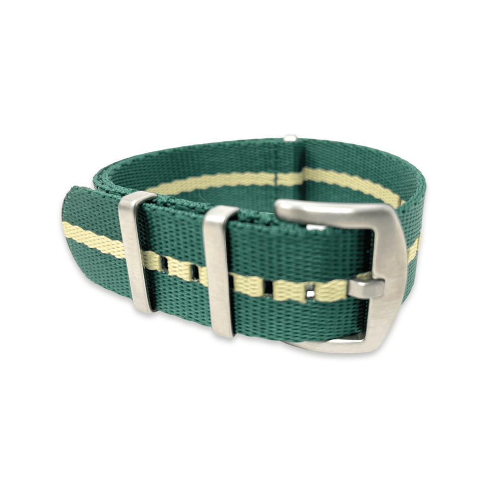 Premium Thick Woven Military Style Watch Strap - Emerald Green and Sand