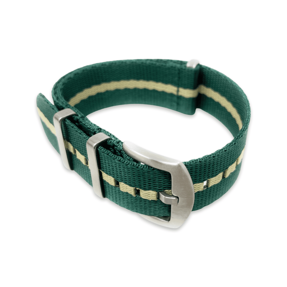 Premium Thick Woven Military Style Watch Strap - Emerald Green and Sand