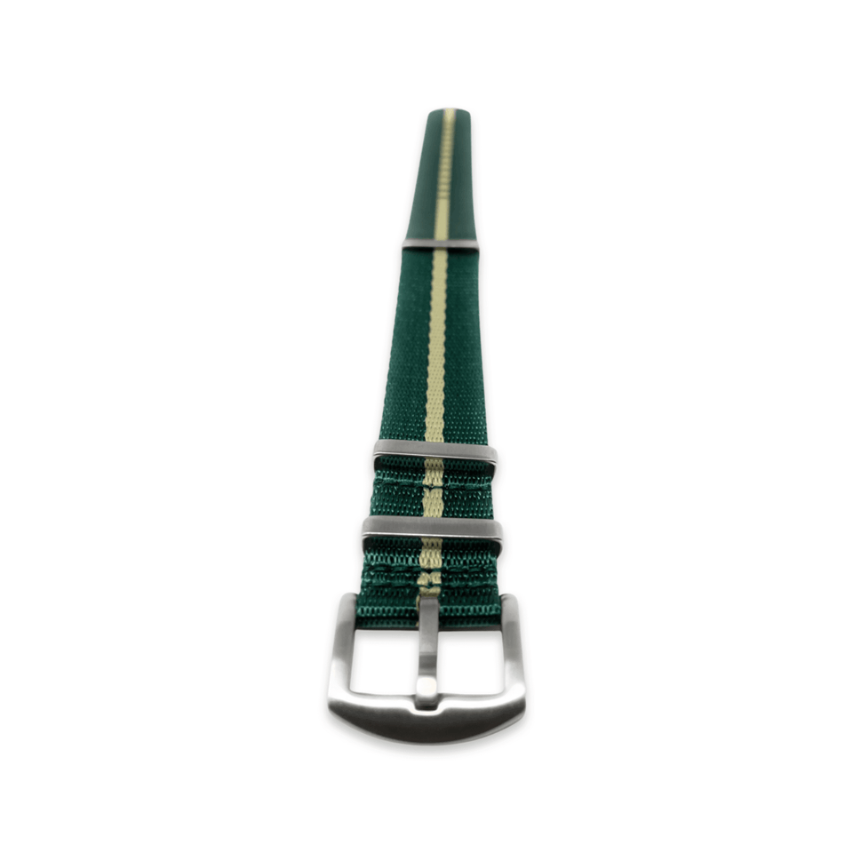 Premium Thick Woven Military Style Watch Strap - Emerald Green and Sand