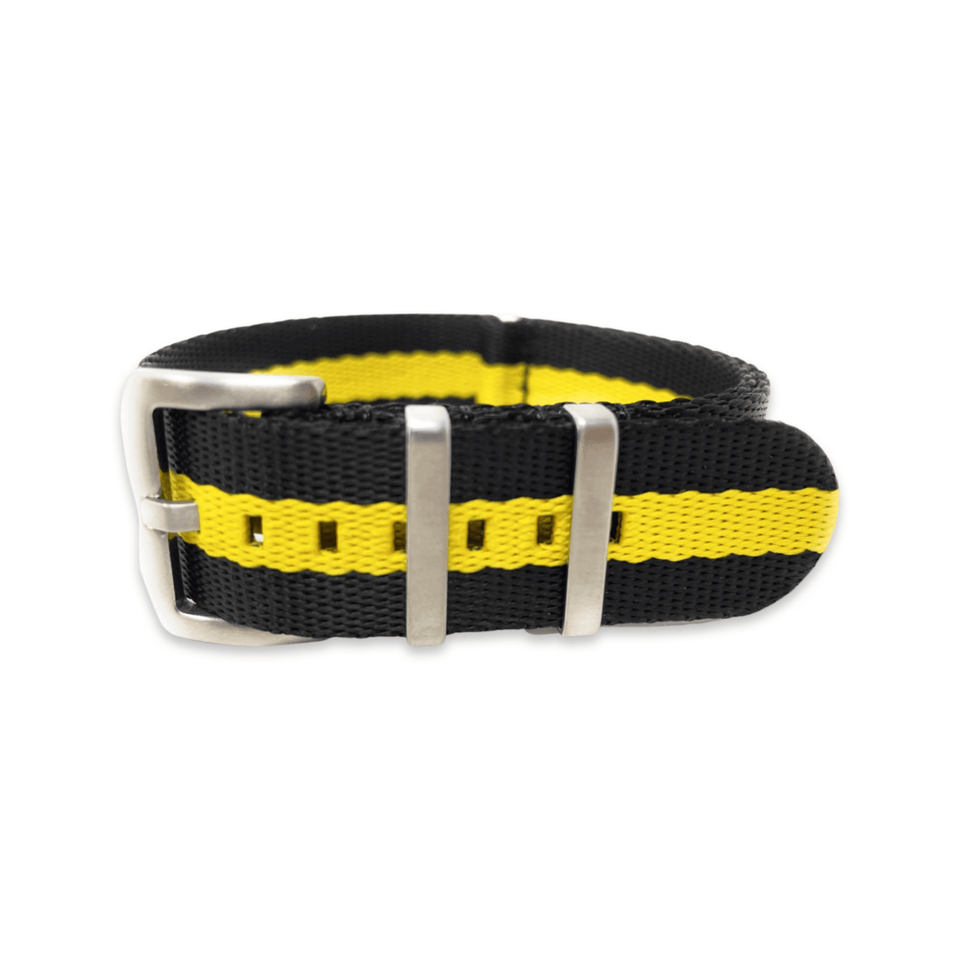 Premium Thick Woven Military Style Watch Strap - Black and Yellow