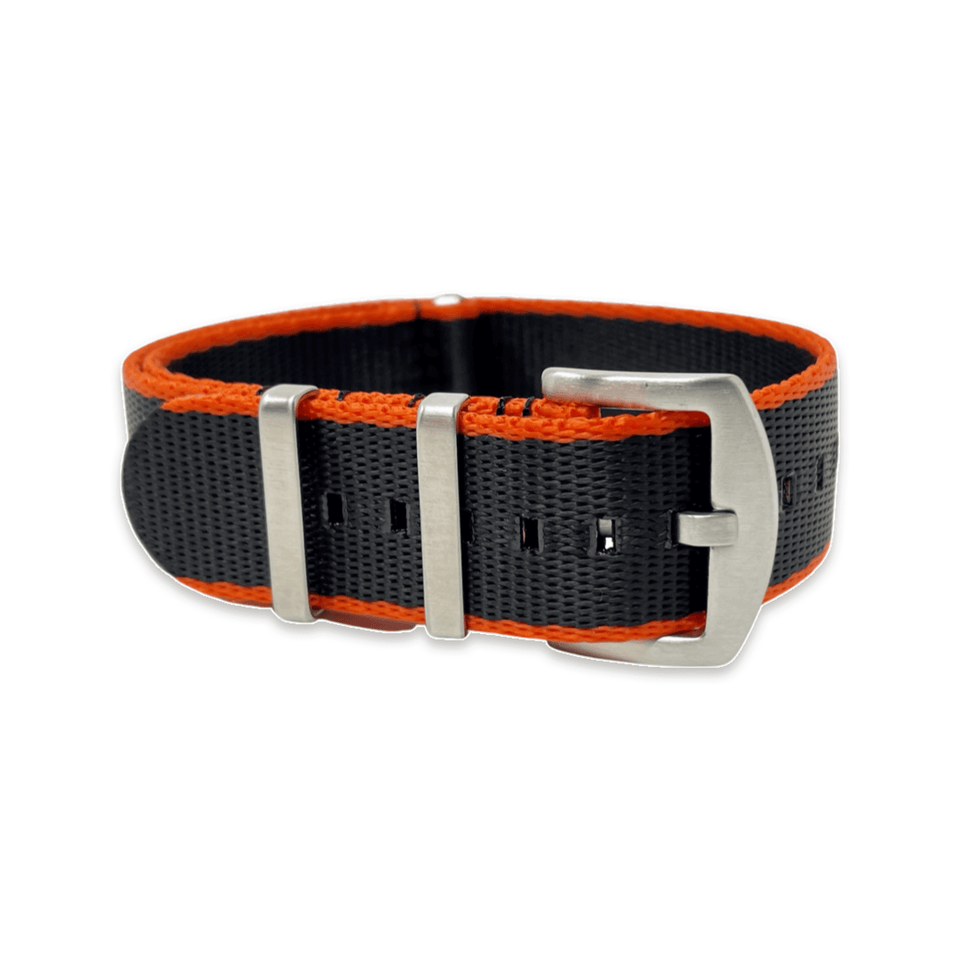 Premium Thick Woven Military Style Watch Strap - Black & Orange
