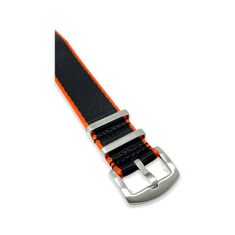 Premium Thick Woven Military Style Watch Strap - Black & Orange