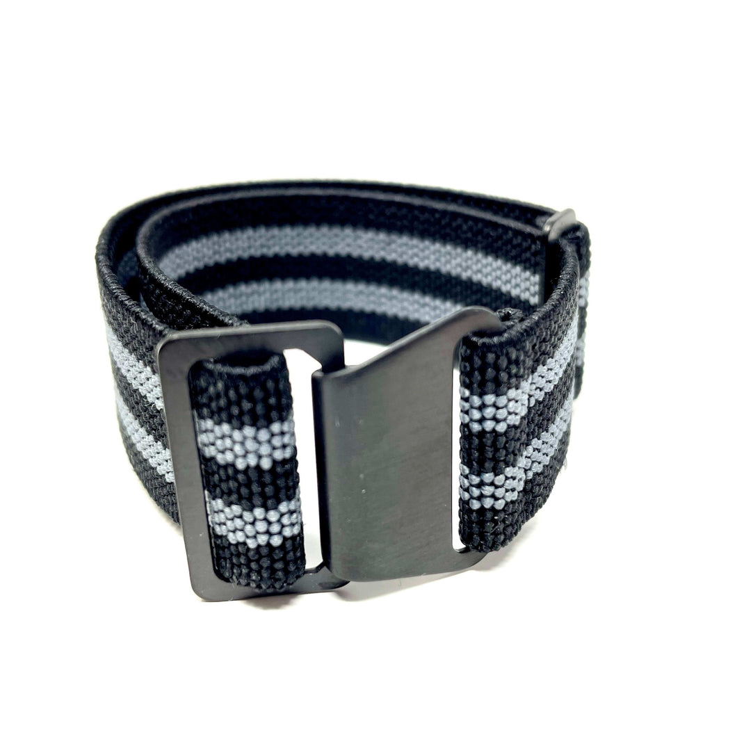 Marine Nationale Military Style Elastic Strap - Black & Grey Bond with Black Buckles PVD