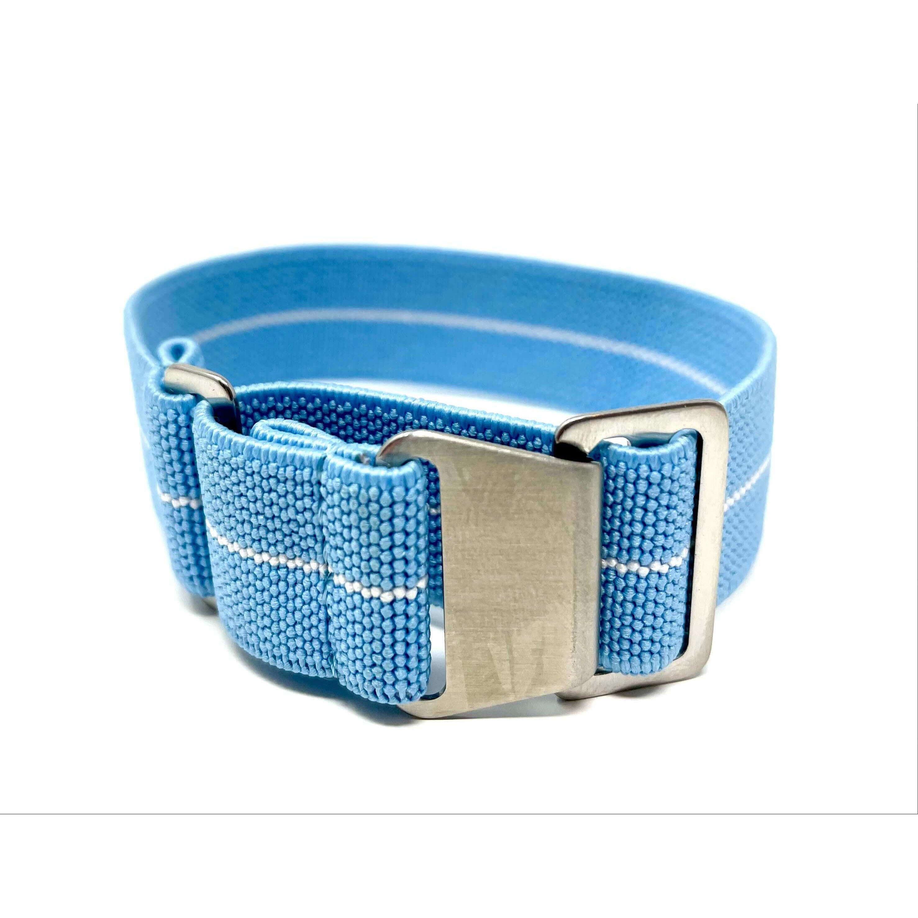 Marine Nationale Military Style Elastic Strap - Sky Blue & White