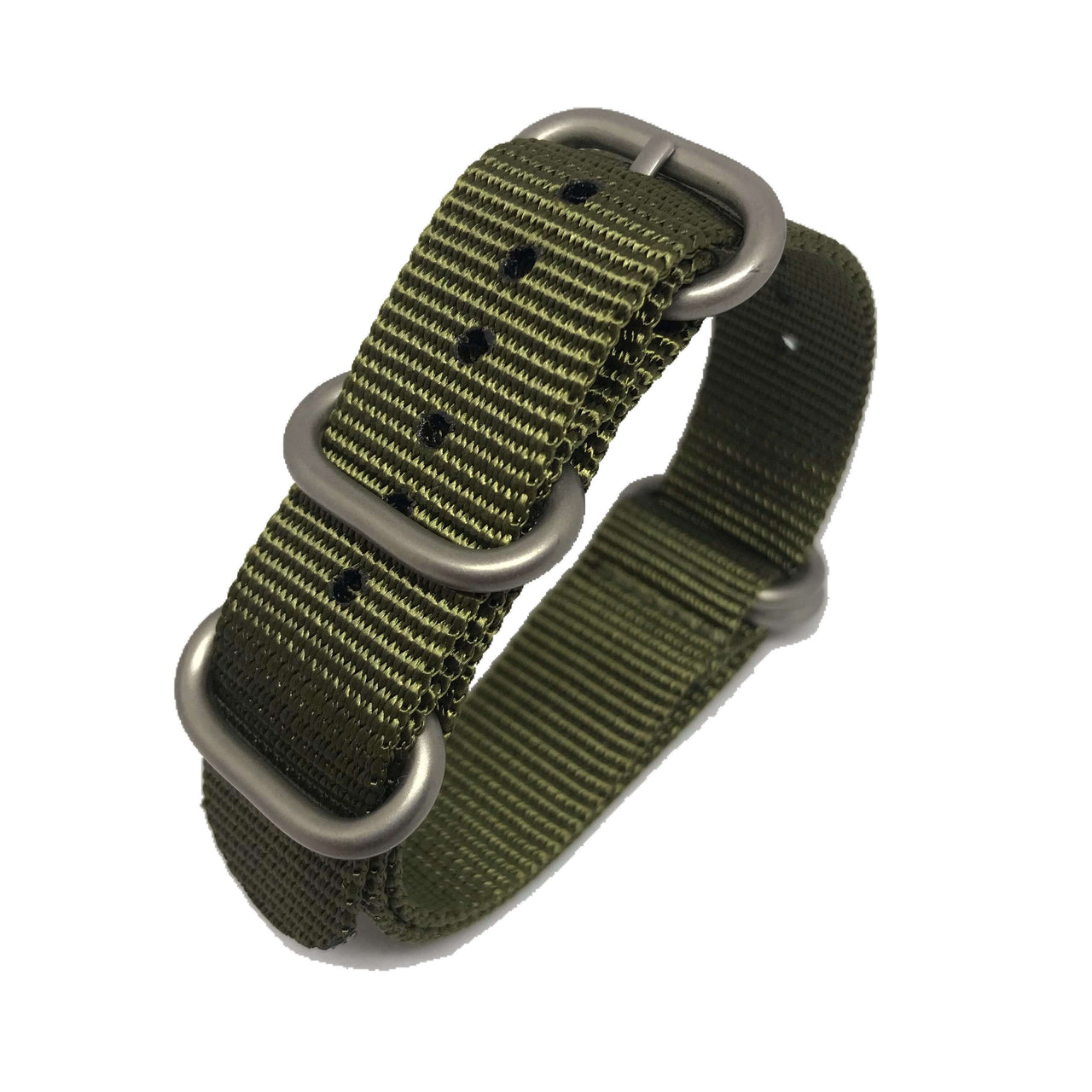 Zulu Military Style Strap - Military Green - Silver Buckle