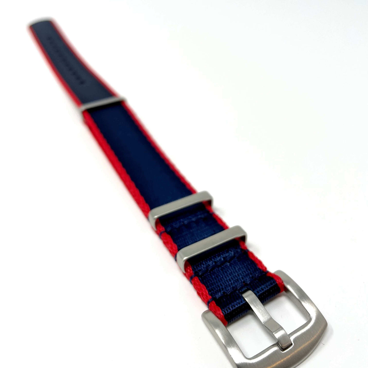 Premium Thick Woven Military Style Watch Strap - Midnight Blue & Red Trim