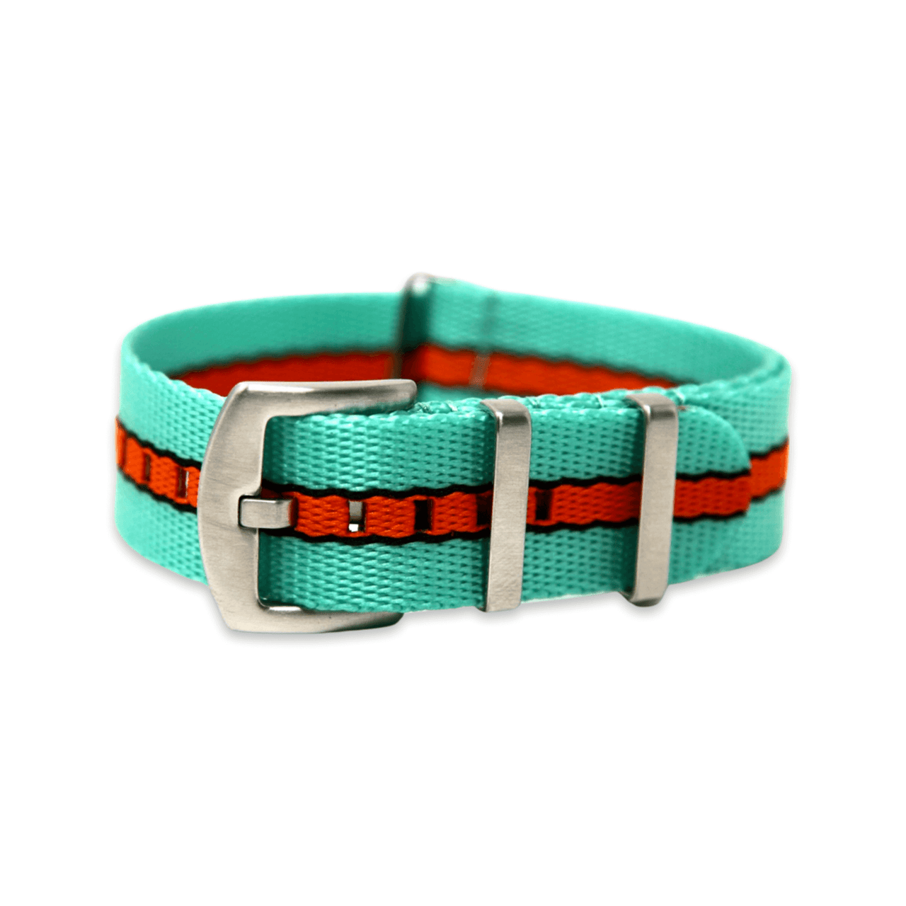 Premium Thick Woven Military Style Watch Strap - Turquoise Green & Orange