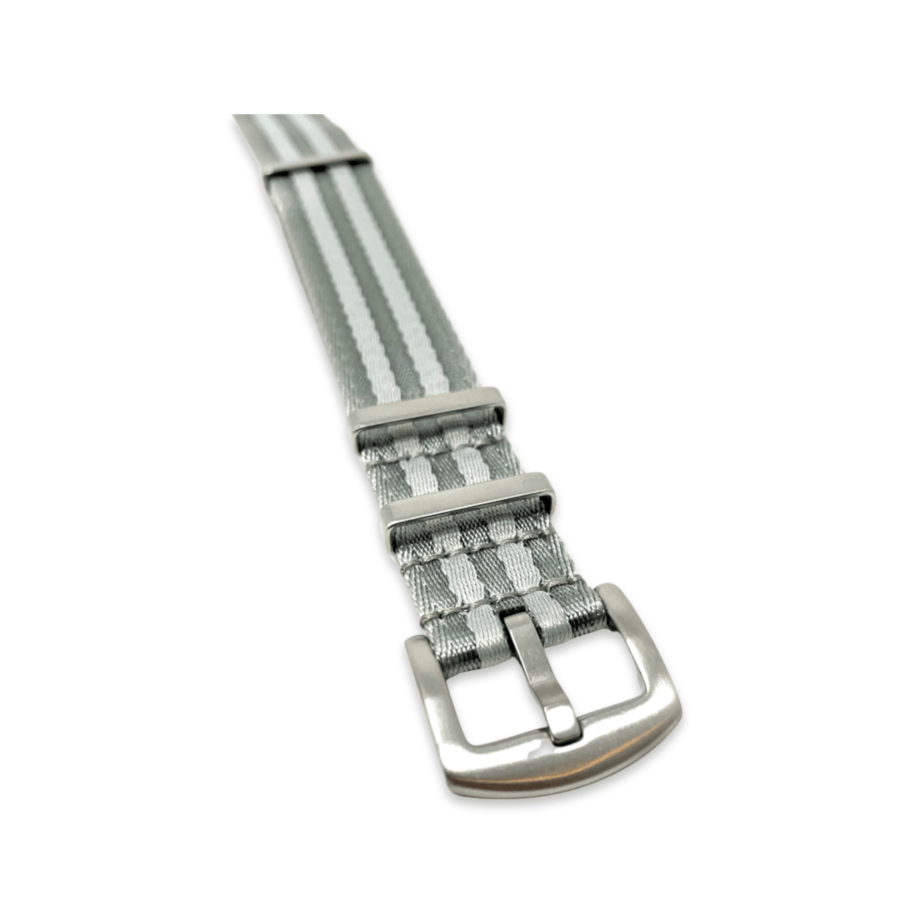 Seatbelt Military Style Strap - Grey Silver Stripe