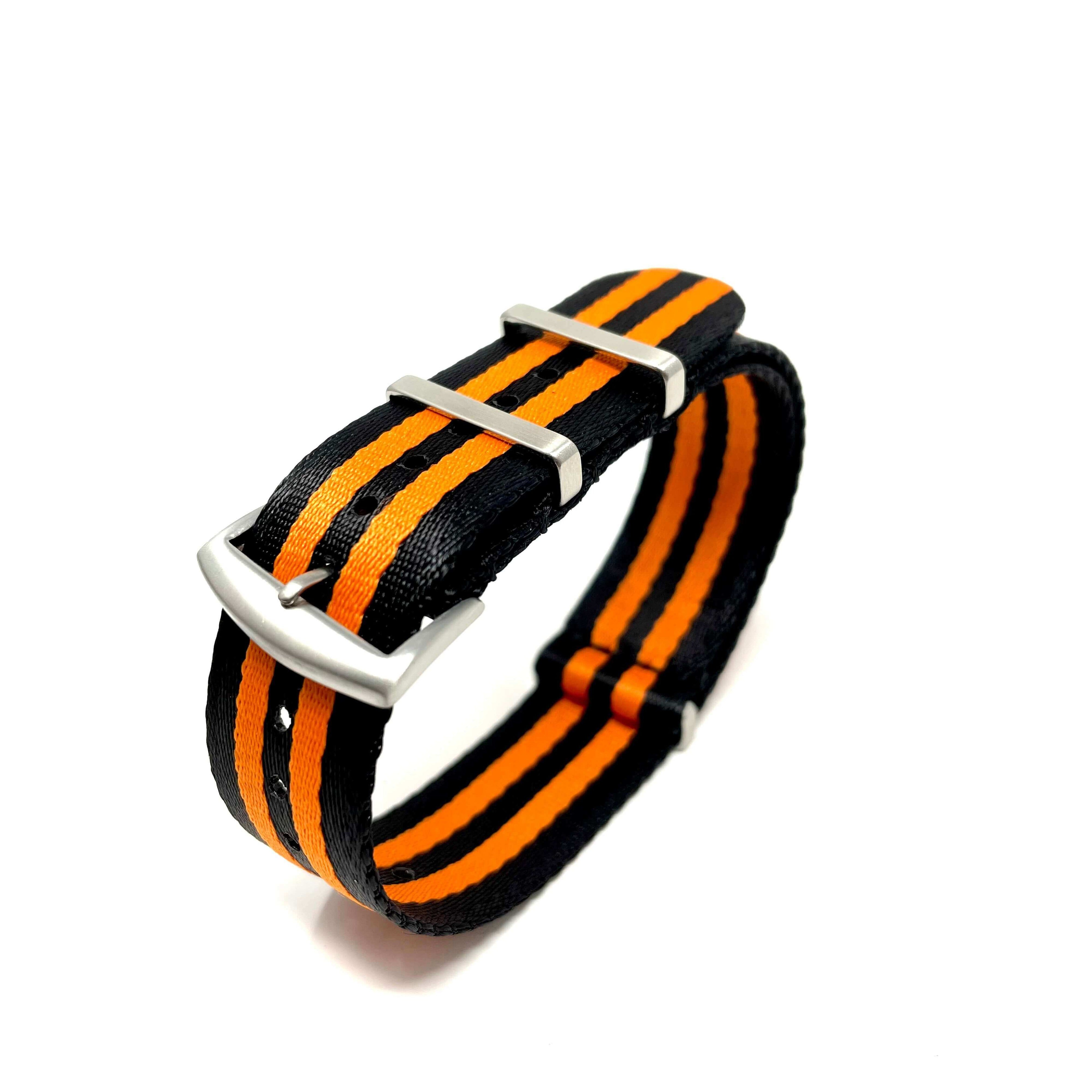 Seatbelt Military Style Watch Strap - Black & Orange Stripes