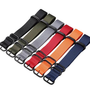 Zulu Military Style Strap - Black, Grey & Orange - Silver Buckle