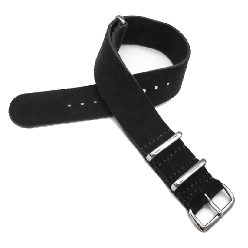 Suede Leather Military Style Strap - Black