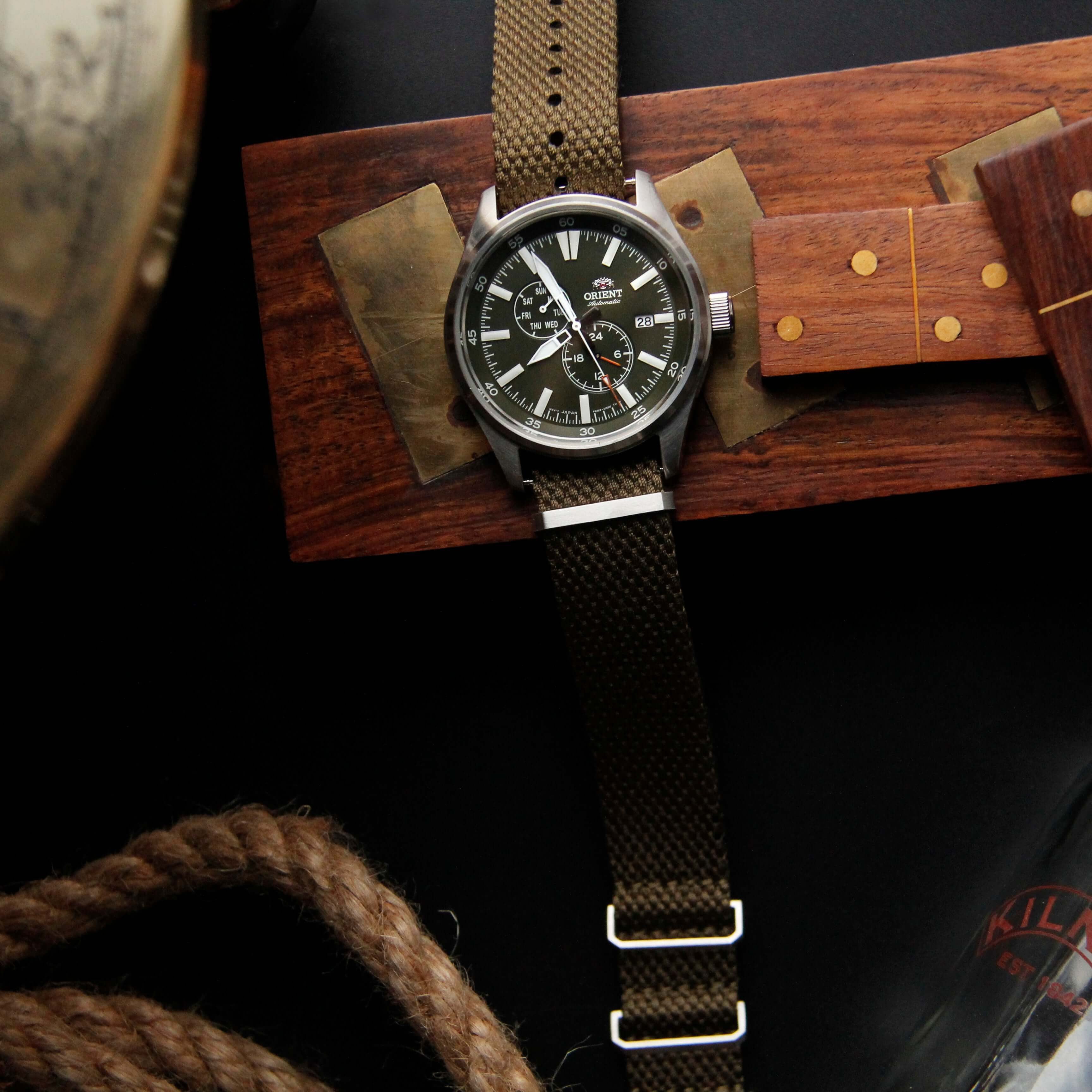 Vintage Style Woven Fabric Military Watch Strap