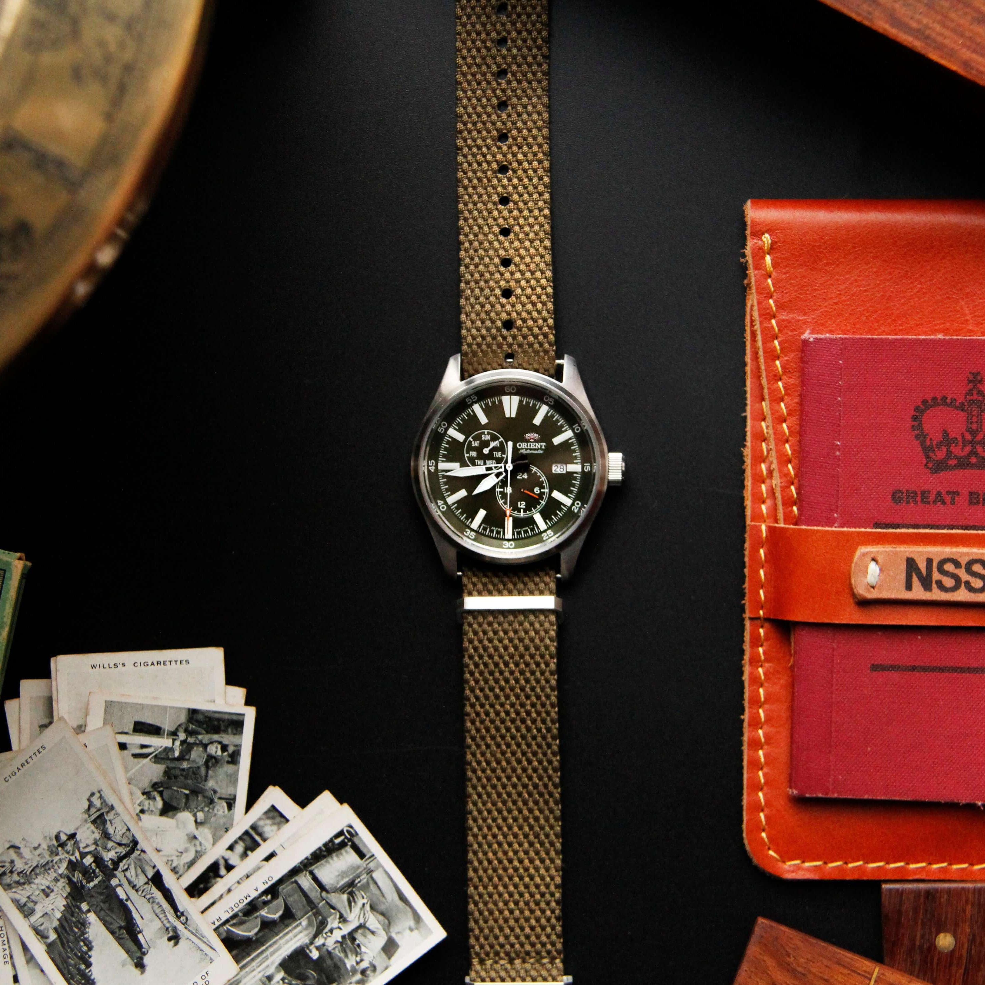 Vintage Style Woven Fabric Military Watch Strap