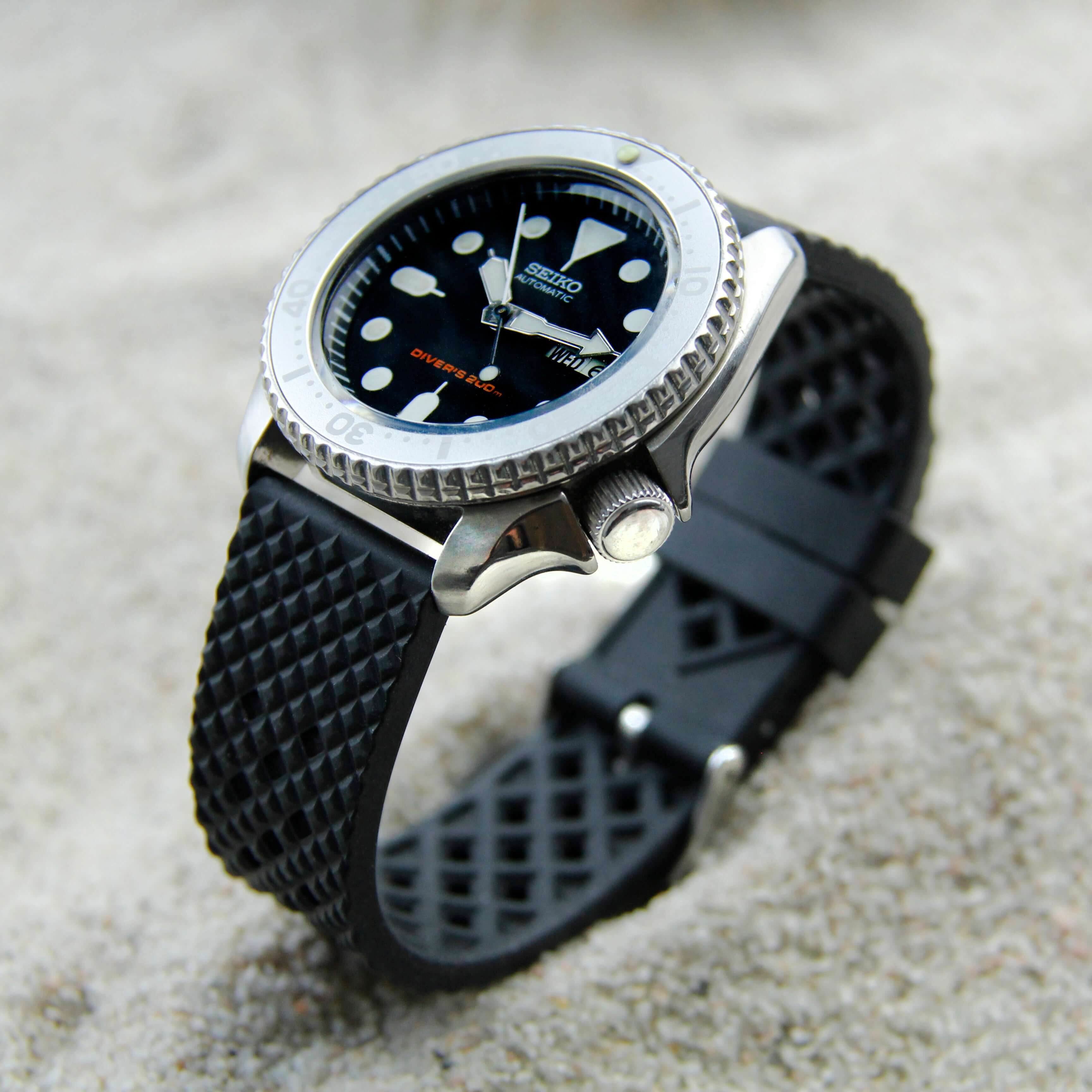 Waffle Style Premium FKM Rubber Dive Watch Strap by Strap Monsters