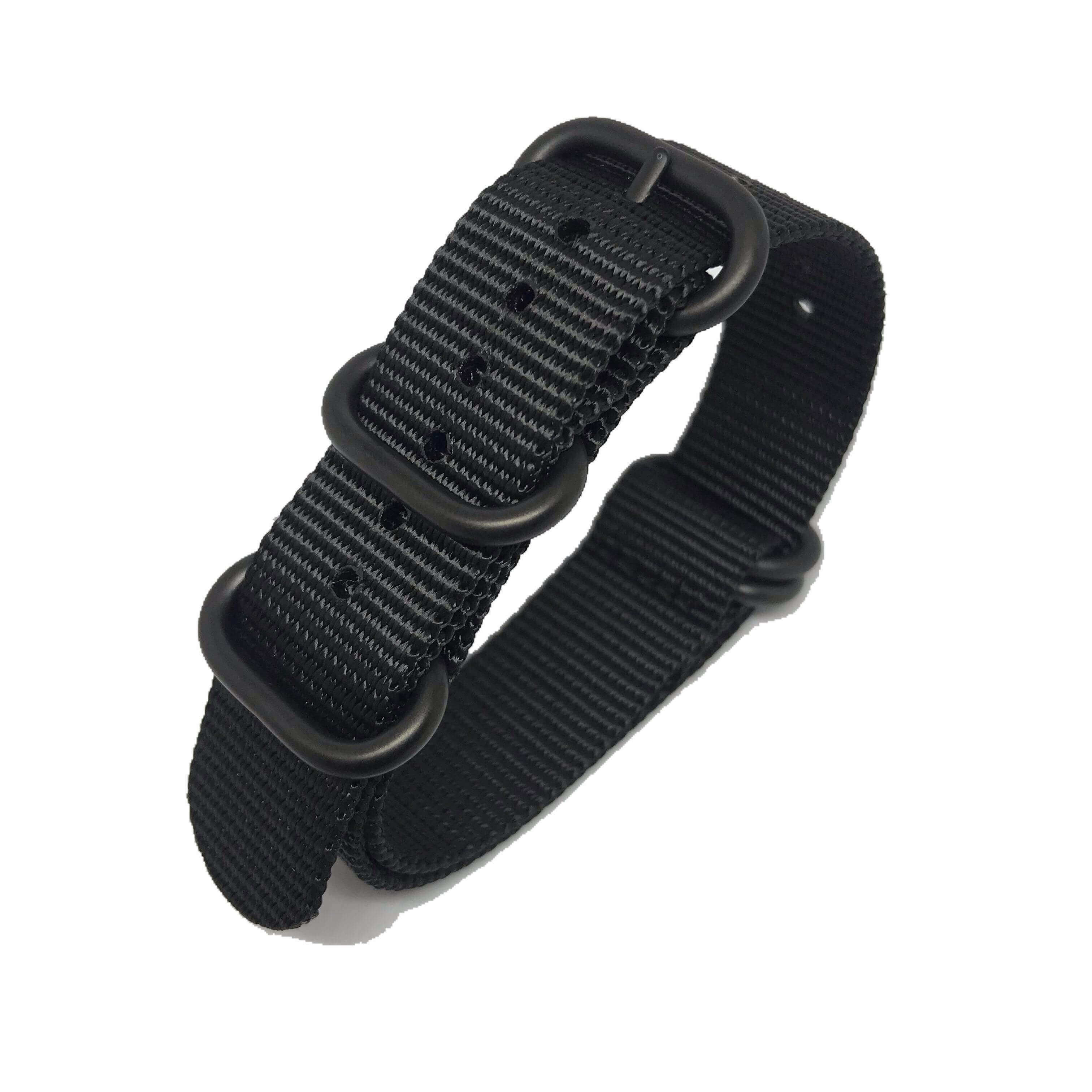Zulu Military Style Strap - Black - Black Buckle