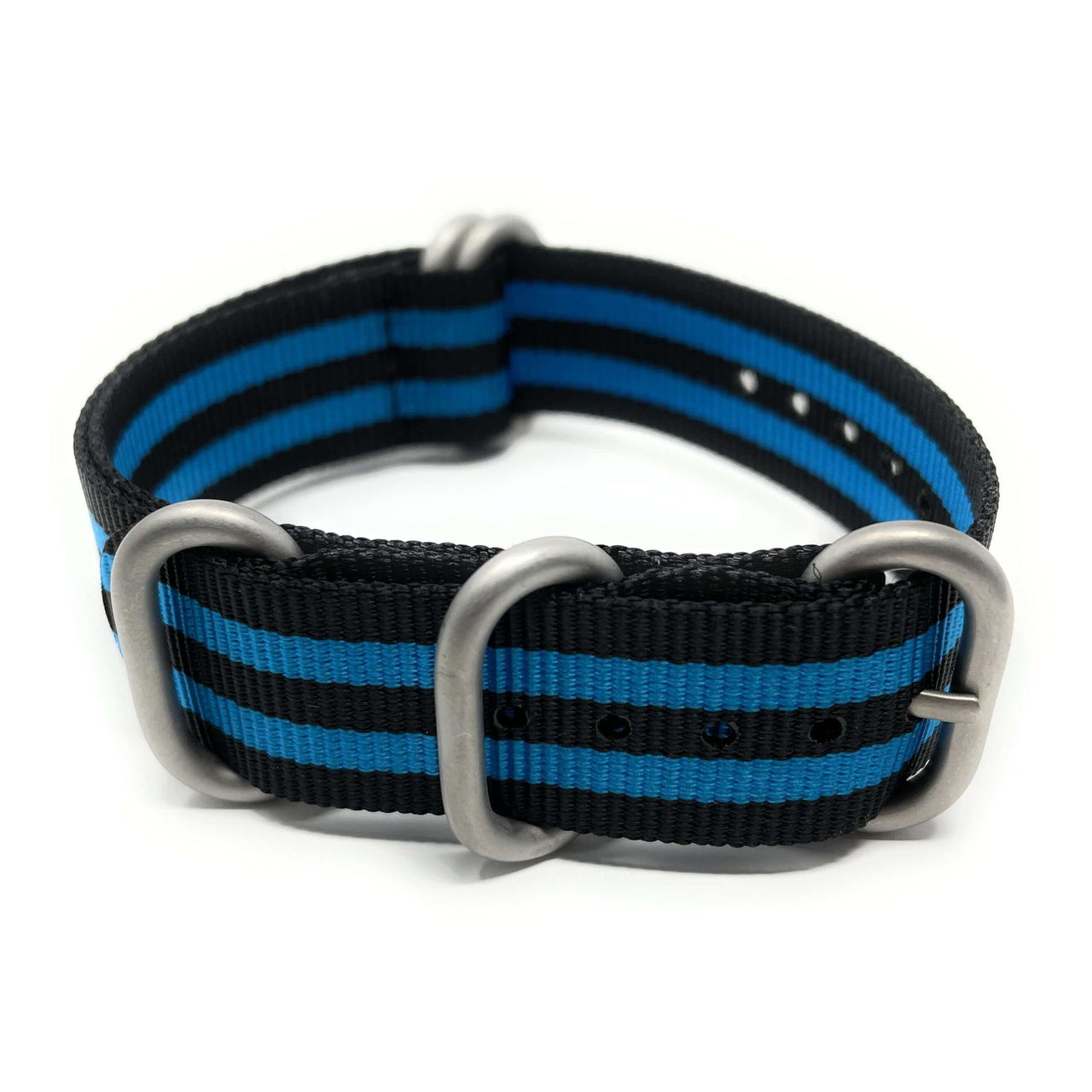 Zulu Military Style Strap - Black Electric Blue - Silver Buckle