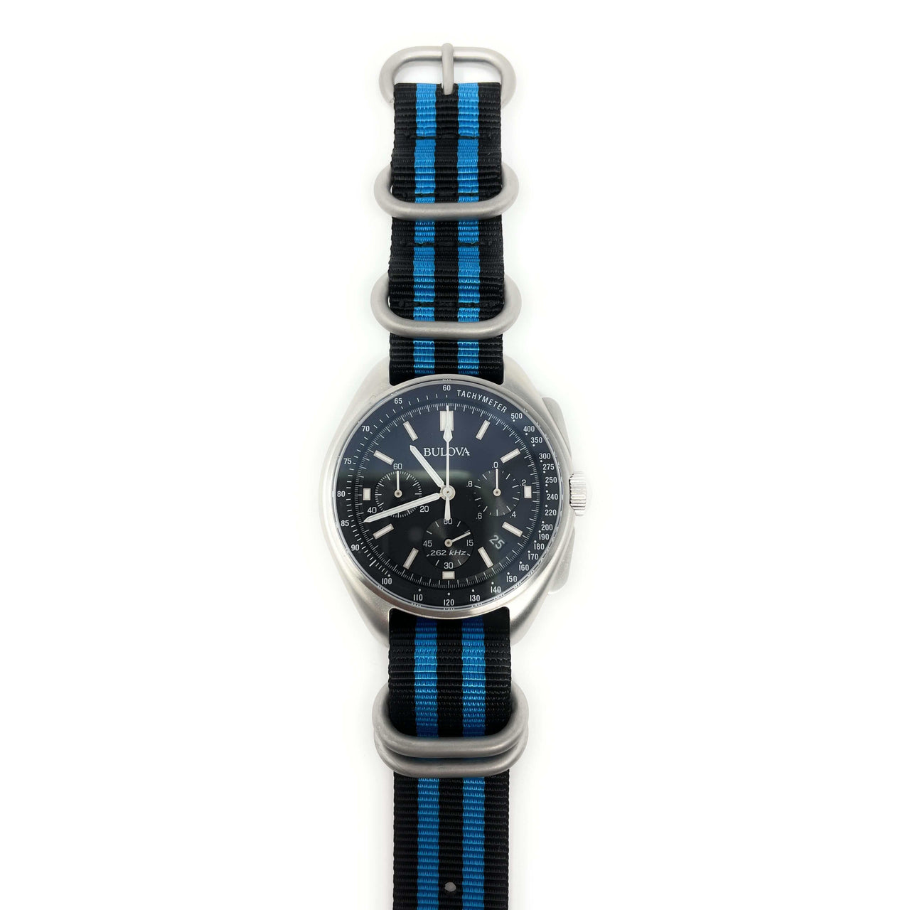 Zulu Military Style Strap - Black Electric Blue - Silver Buckle
