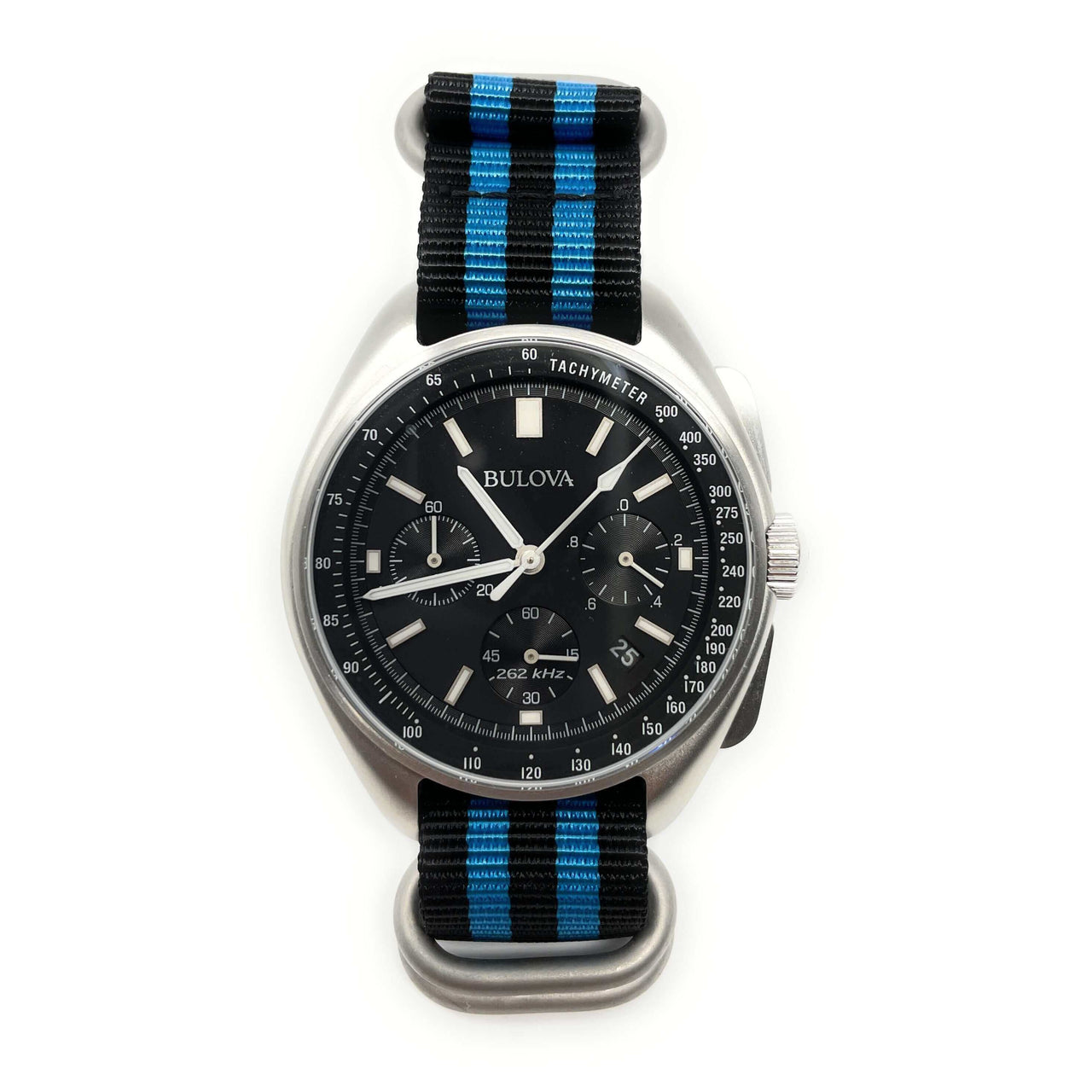 Zulu Military Style Strap - Black Electric Blue - Silver Buckle