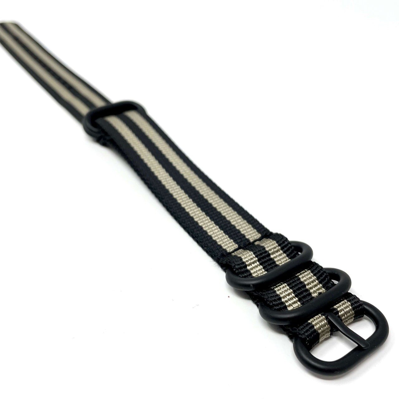 Zulu Military Style Strap - Black and Beige Bond - Black Buckle