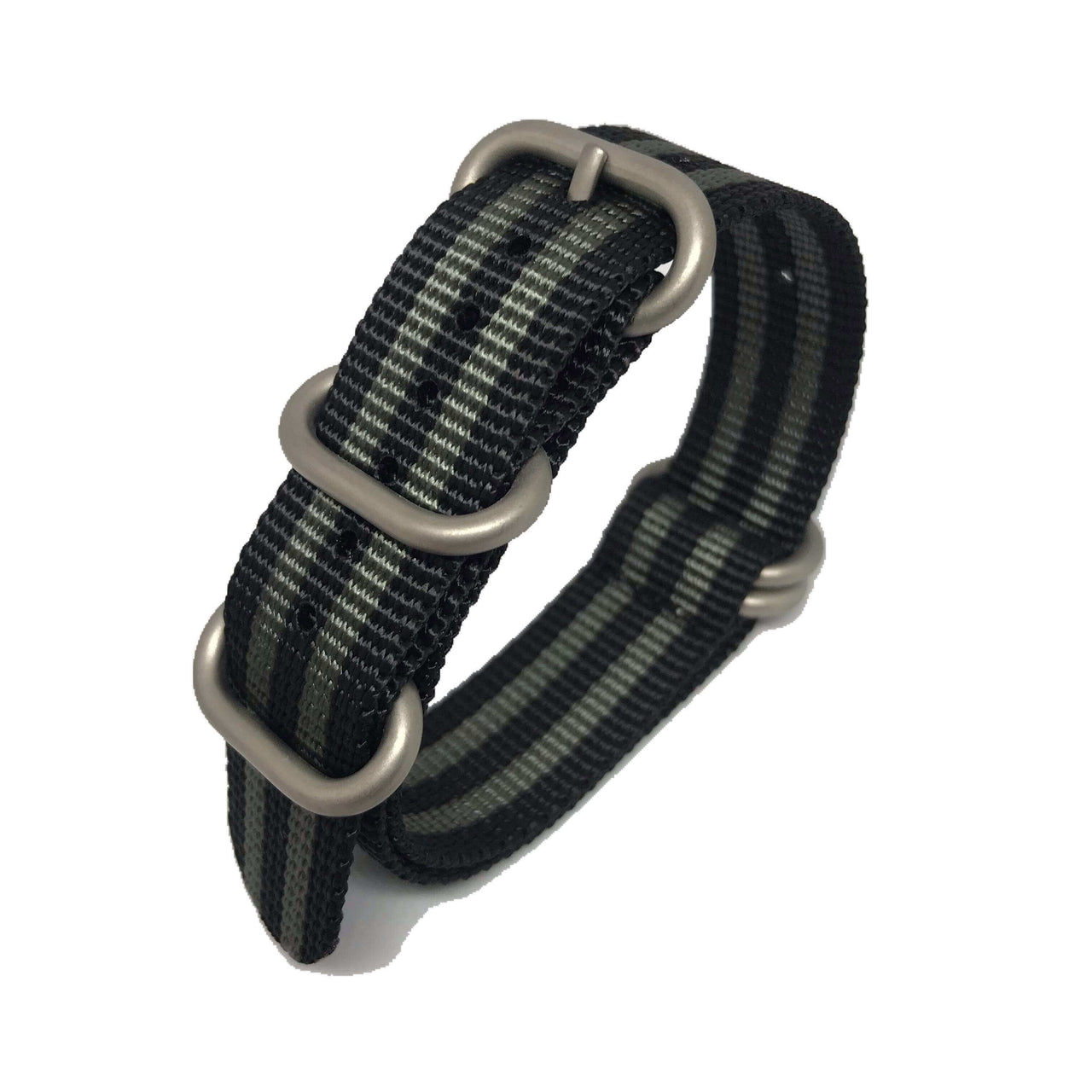Zulu Military Style Strap - Bond Black & Grey - Silver Buckle