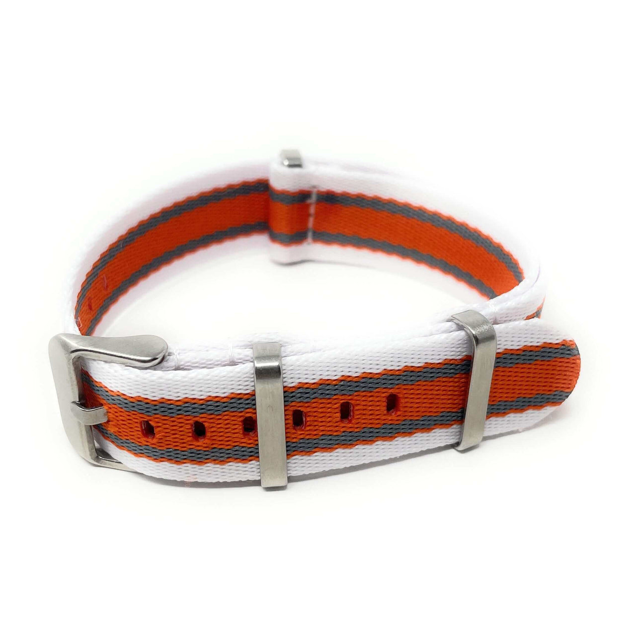 Premium Thick Woven Military Style Watch Strap - White, Grey and Orange