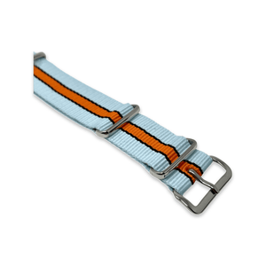 Classic Military Style Strap - Gulf Racing Stripes- Sky Blue Orange