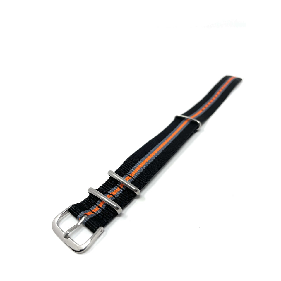 Classic Military Style Strap - Black, Grey & Orange