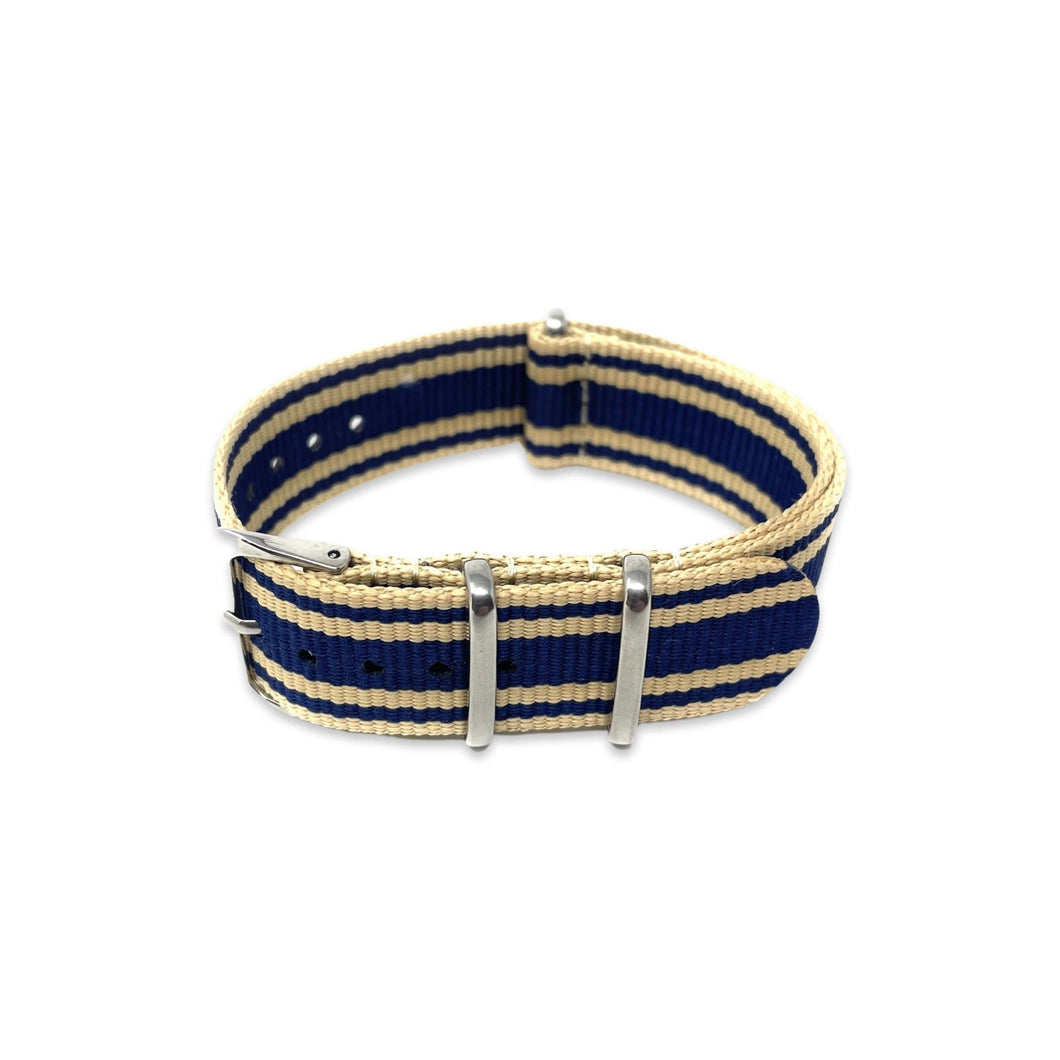 Classic Military Style Strap- Cream & Blue Stripes