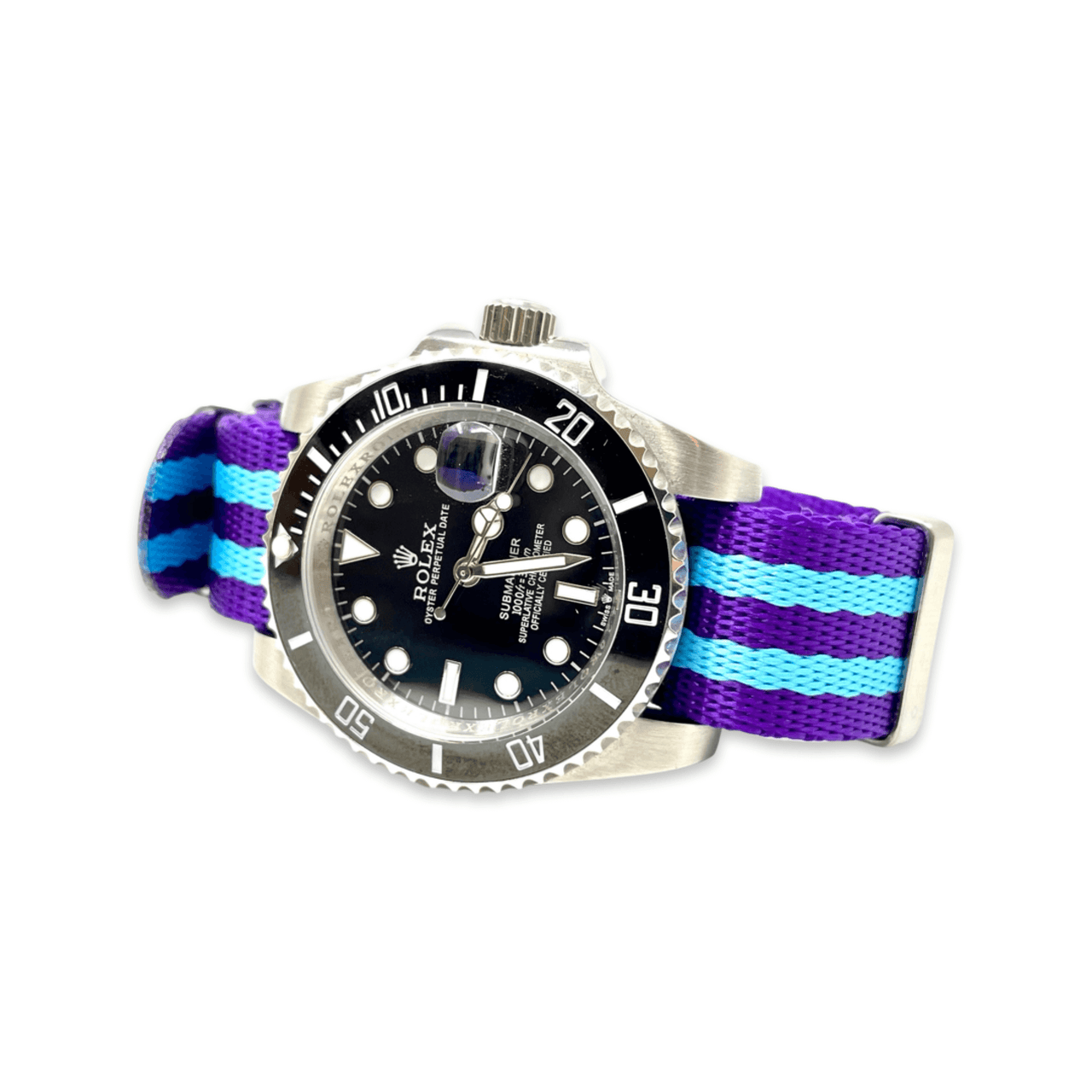 Premium Thick Woven Military Style Watch Strap - Purple Blue Stripes