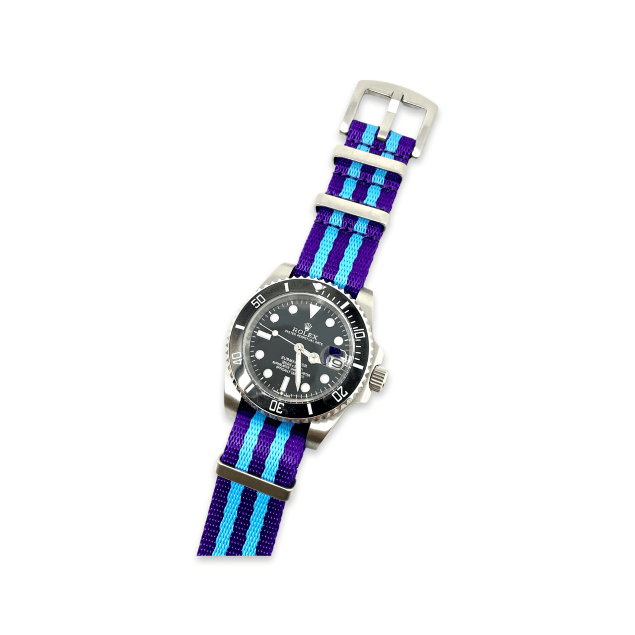Premium Thick Woven Military Style Watch Strap - Purple Blue Stripes