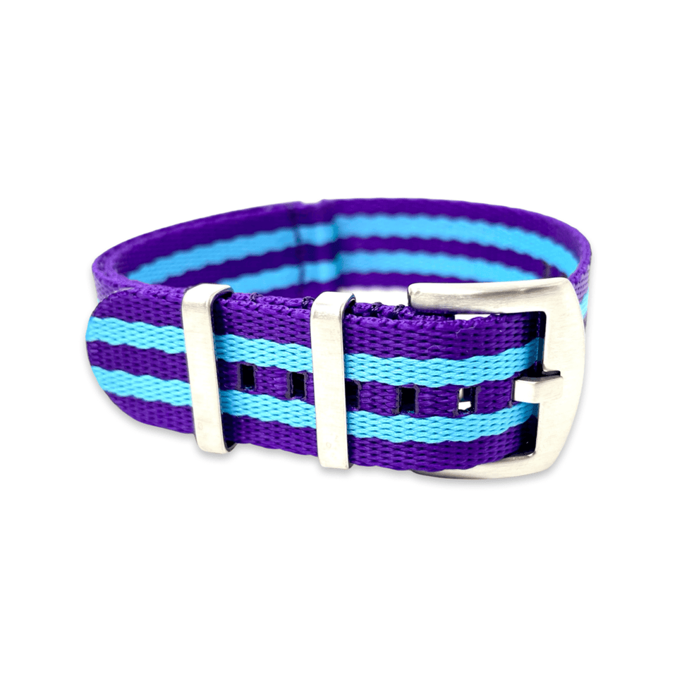 Premium Thick Woven Military Style Watch Strap - Purple Blue Stripes