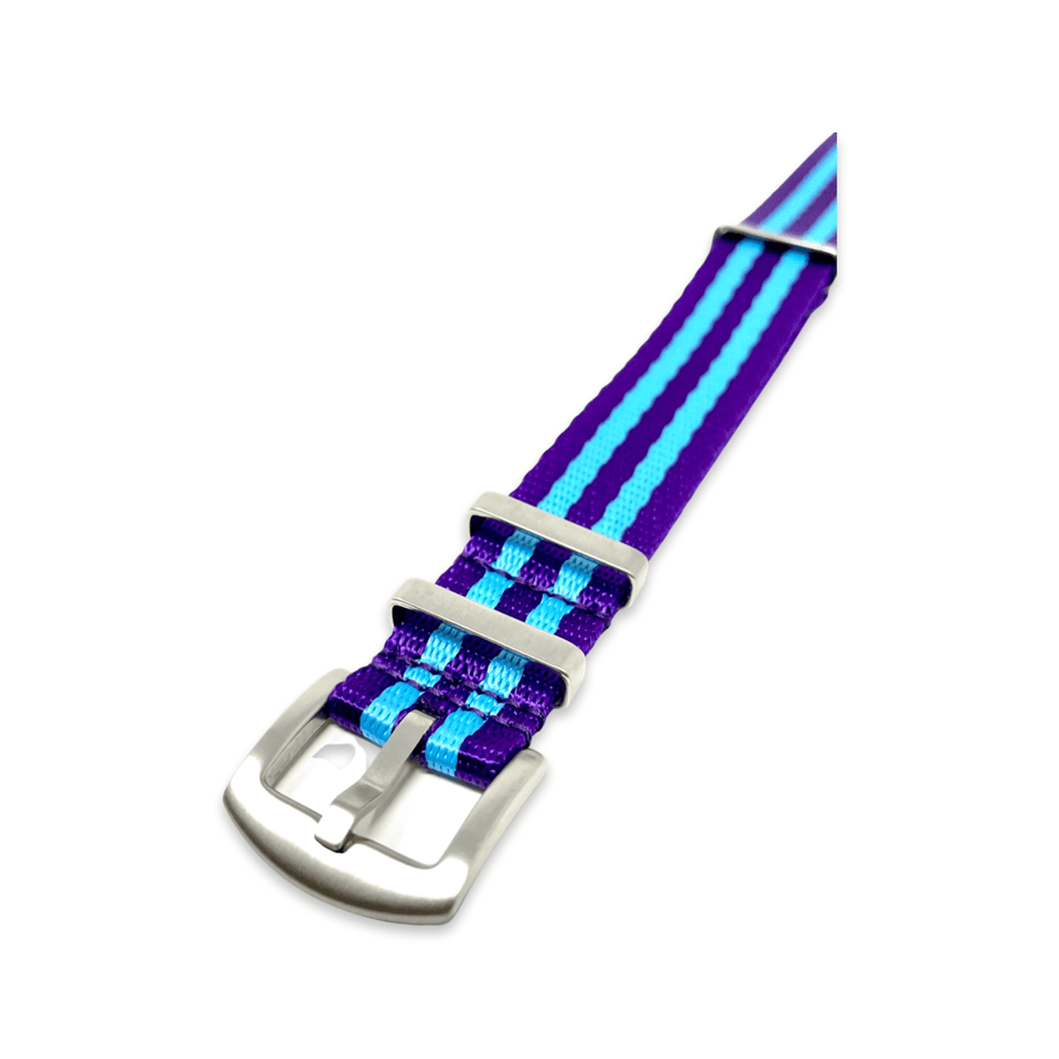 Premium Thick Woven Military Style Watch Strap - Purple Blue Stripes