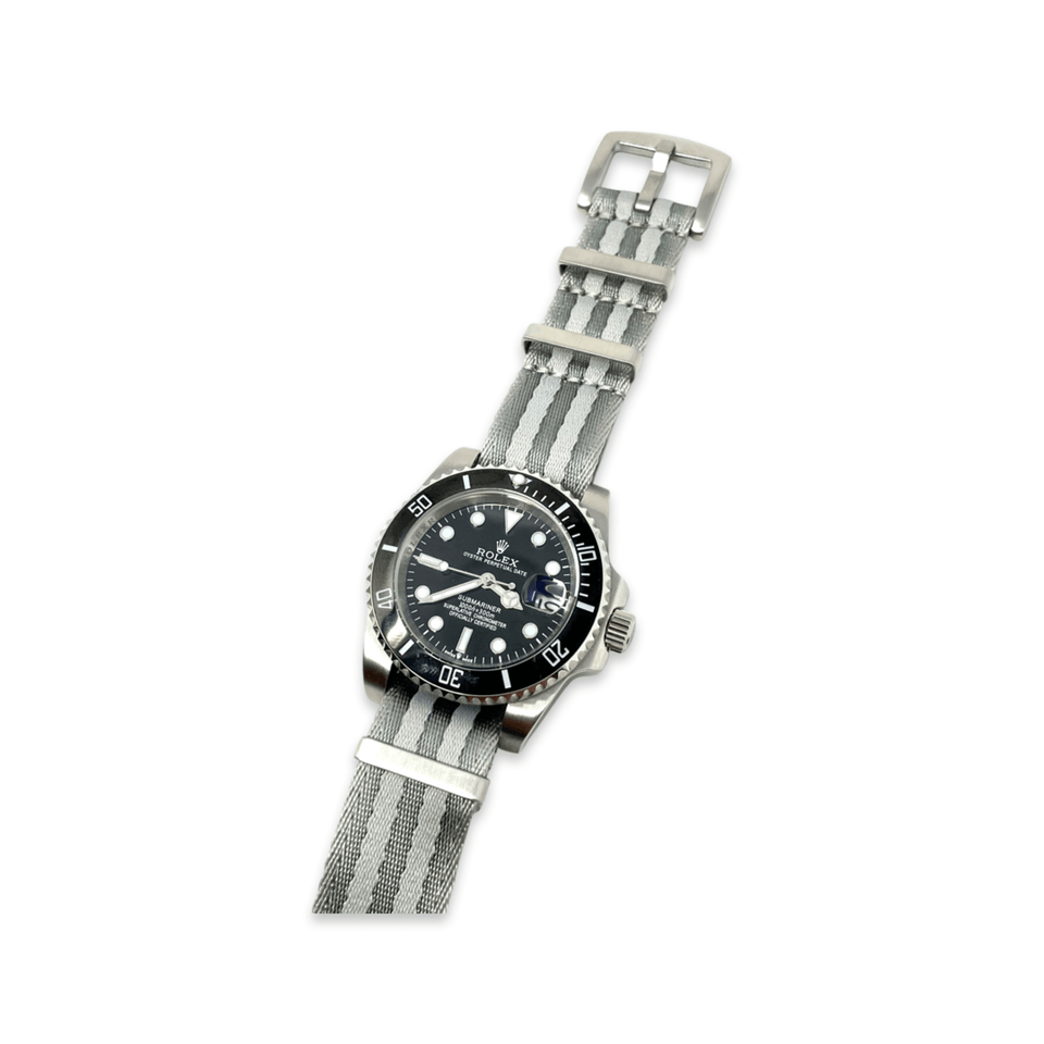 Seatbelt Military Style Strap - Grey Silver Stripe